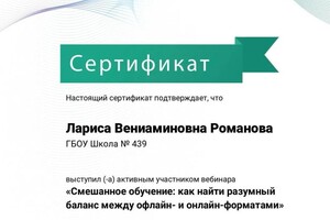 Диплом / сертификат №19 — Романова Лариса Вениаминовна