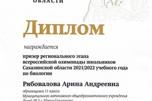 Диплом / сертификат №3 — Рябовалова Арина Андреевна