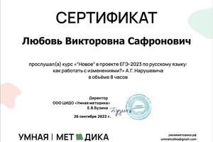 Диплом / сертификат №12 — Сафронович Любовь Викторовна