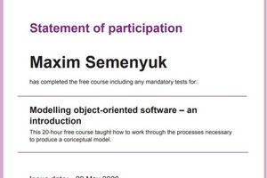 Сертификат: Modelling object-oriented software — Семенюк Максим Павлович