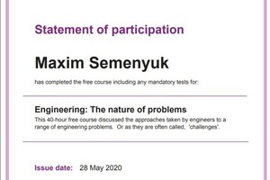 Сертификат: Engineering The nature of problems — Семенюк Максим Павлович