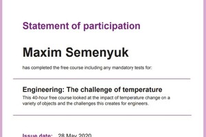 Сертификат: Engineering The challenge of temperature — Семенюк Максим Павлович