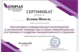 Диплом / сертификат №10 — Шепель Ксения Георгиевна