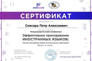 Диплом / сертификат №18 — Снисарь Пётр Алексеевич