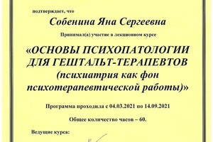 Диплом / сертификат №13 — Собенина Яна Сергеевна