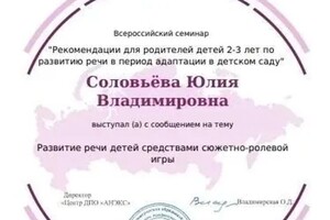 Диплом / сертификат №7 — Соловьёва Юлия Владимировна