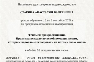 Диплом / сертификат №8 — Старина Анастасия Валерьевна