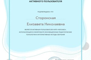 Диплом / сертификат №15 — Сторонская Елизавета Николаевна