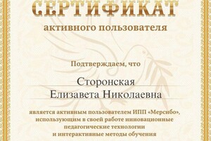 Диплом / сертификат №2 — Сторонская Елизавета Николаевна