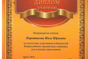 Диплом / сертификат №9 — Стренина Инга Юрьевна