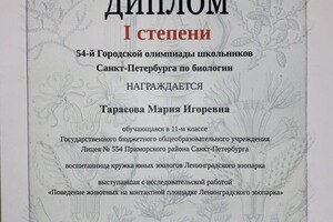 Диплом / сертификат №4 — Тарасова Мария Игоревна