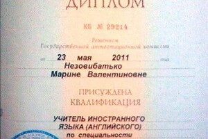 Диплом Воронежского государственного педагогического университета (2011 г.) — Татур Марина Валентиновна