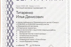 Диплом / сертификат №8 — Титаренко Илья Денисович