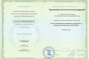 Диплом / сертификат №1 — Трушникова Анастасия Александровна