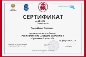 Диплом / сертификат №1 — Турик Дарья Сергеевна