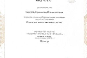 Диплом магистра с отличием Санкт-Петербургского государственного университета (2018 г.) — Вингерт Александра Станиславовна