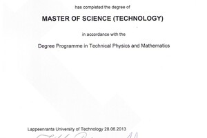 MASTER OF SCIENCE (TECHNOLOGY) Lappeenranta University of Technology — Воротынский Андрей Олегович