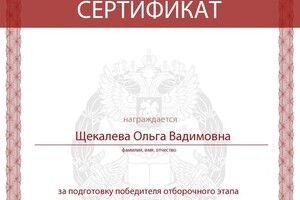 Диплом / сертификат №11 — Щекалева Ольга Вадимовна