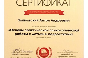 Диплом / сертификат №2 — Ямпольский Антон Андреевич