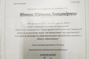 Диплом / сертификат №1 — Вдовина Татьяна Александровна