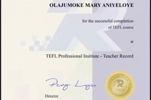 Диплом / сертификат №1 — Анийелойе Оладжумоке Мэри