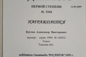 Диплом / сертификат №4 — Кустов Александр Викторович