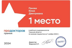 Диплом / сертификат №7 — Панова Юлия Дмитриевна