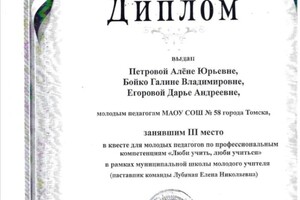 Диплом / сертификат №15 — Петрова Алёна Юрьевна