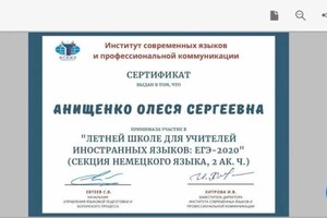 Диплом / сертификат №2 — Анищенко Олеся Сергеевна