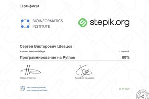 Сертификат о прохождении курсов Stepik \