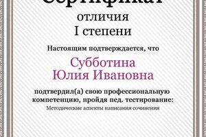 Сертификат о прохождении тестирования — Субботина Юлия Ивановна