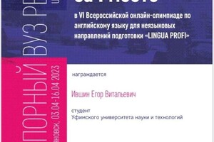 Диплом / сертификат №3 — Ившин Егор Витальевич