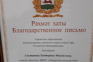 Благодарственное письмо победителя конкурса \