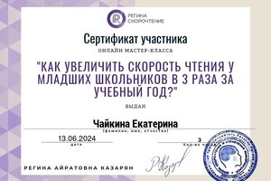 Диплом / сертификат №8 — Чайкина Екатерина Николаевна