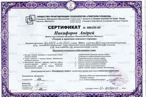 Сертификат гештальт терапевта — Никифоров Андрей Михайлович