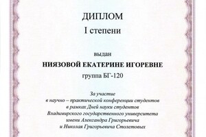 Диплом / сертификат №8 — Ниязова Екатерина Игоревна