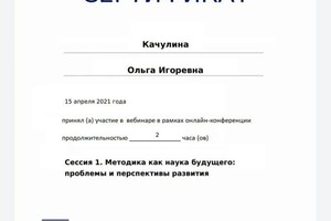 Диплом / сертификат №6 — Качулина Ольга Игоревна