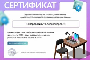 Диплом / сертификат №47 — Комаров Никита Александрович