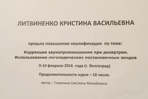 Сертификат о повышении квалификации — Литвиненко Кристина Васильевна