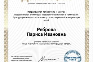 Диплом / сертификат №14 — Реброва Лариса Ивановна