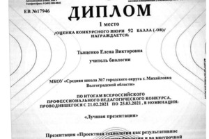 Диплом / сертификат №65 — Тыщенко Елена Викторовна