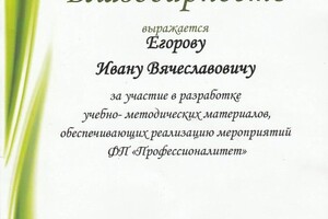 Диплом / сертификат №10 — Егоров Иван Вячеславович