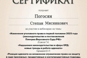 Диплом / сертификат №12 — Погосян Степан Мясникович