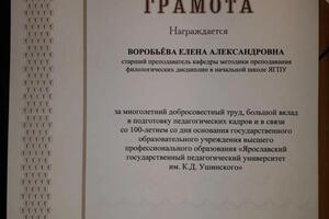 Почетная грамота за многолетний добросовестный труд, большой вклад в подготовку педагогических кадров и в связи со... — Воробьева Елена Александровна