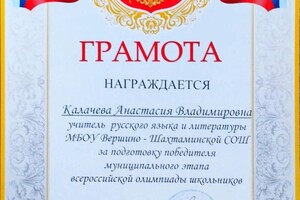 Диплом / сертификат №3 — Калачева Анастасия Владимировна