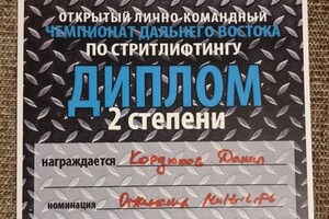 Диплом / сертификат №15 — Кордюков Данил Вадимович