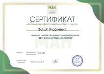 Диплом / сертификат №3 — Костина Юлия Олеговна