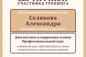 Диплом / сертификат №3 — Селякова Александра Александровна