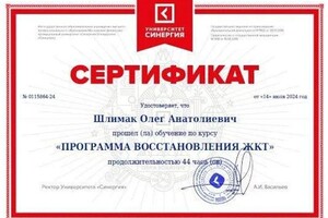 Диплом / сертификат №10 — Шлимак Олег Анатолиевич