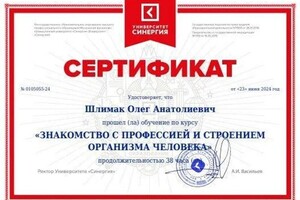 Диплом / сертификат №11 — Шлимак Олег Анатолиевич